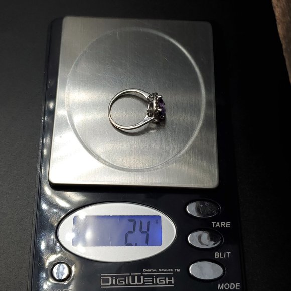 Size 5.5 Silver & Copper Tone Purple Round Cubic Zirconia Halo Ring - Picture 7 of 7